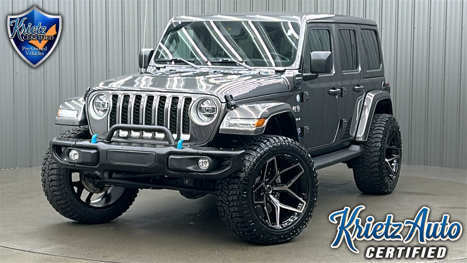 Lifted 2022 Jeep Wrangler Unlimited Sahara 4xe w/ Cold Weather, Advanced Safety & Sky Top
